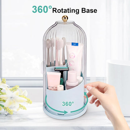 QIYVLOS Toothbrush Holders with Sliding Lid, Rotating 3 Slots Bathroom Organizer Countertop, Tooth Brush Toothpaste Holder Bathroom Counter Stand Sink Organizer Caddy for Vanity Makeup Brushes Holder