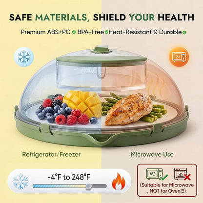 10-Inch Microwave Splatter Cover with Water Steamer, Green | Clear plate cover with adjustable vent and handle for plates, bowls, dishes and reheating leftovers