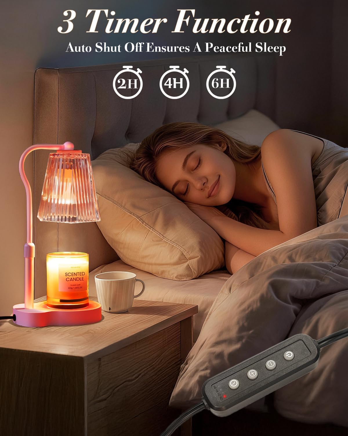 Candle Warmer Lamp with Timer & Dimmable Settings, Adjustable Height Flameless Scented Wax Melter for Jar Candles, Elegant Home Decor Warmer Lamp with 2 Bulbs, Gift for Women Mom Friend Family, White