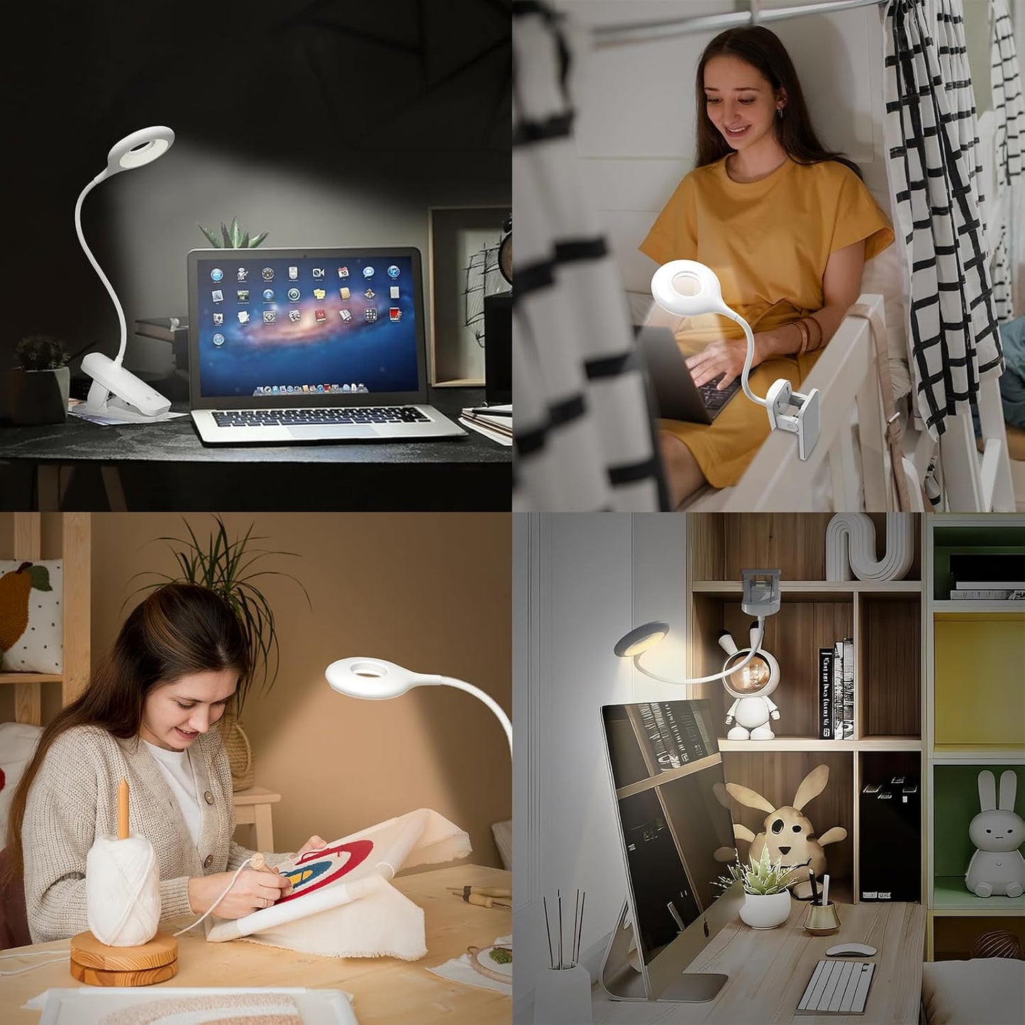 CUHIOY Rechargeable Clip on Reading Light for Bed Headboard, Pink, 1 Pack | Large Clamp Flexible Neck, Battery Desk Lamp, 5 Color 5 Brightness Touch Control, Flicker-Free LED Bedside Night Light