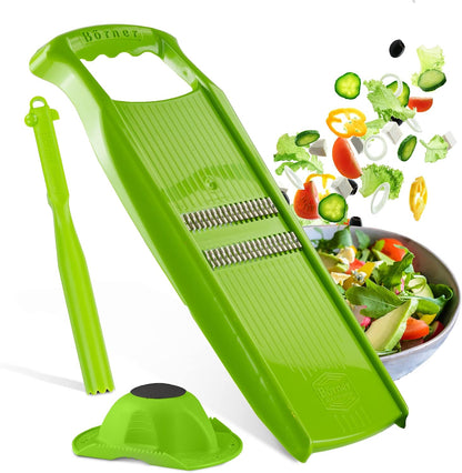 Börner Roko PowerLine Vegetable Slicer Set (2-piece) • Fine Julienne Cutter for Fruit and Vegetables + Safety Guard • Julienne Slicer • Mandoline Slicer Set • Kitchen Slicer (Red)