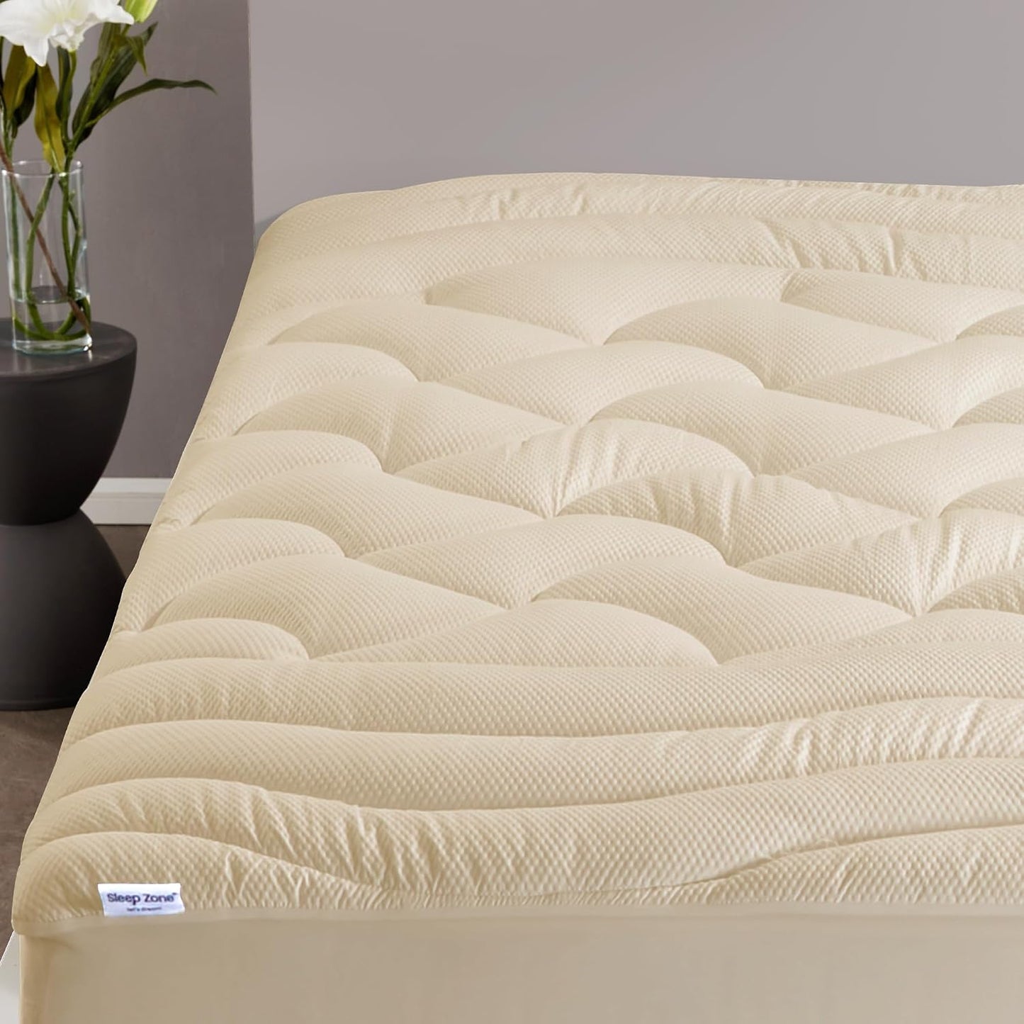 SLEEP ZONE Cooling Queen Mattress Topper, Premium Zoned Cool Mattress Pad Cover, Padded Mattress Protector Breathable Washable, Deep Pocket 8-21" (Grey, Queen)