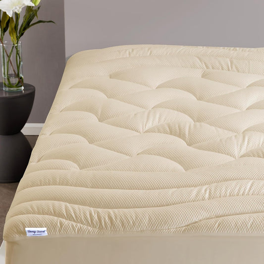 SLEEP ZONE Cooling Queen Mattress Topper, Premium Zoned Cool Mattress Pad Cover, Padded Mattress Protector Breathable Washable, Deep Pocket 8-21" (Grey, Queen)