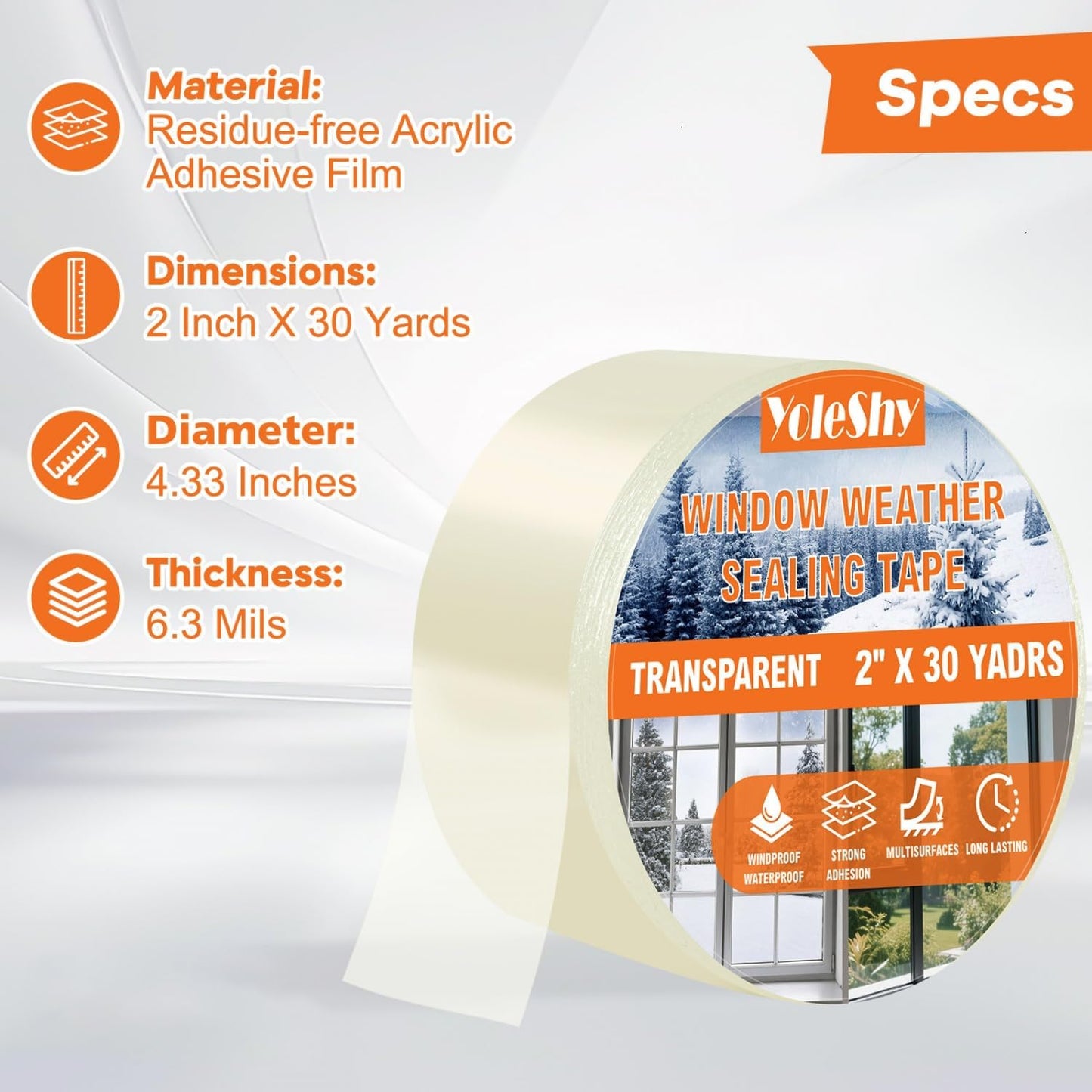 YoleShy Transparent Window Weather Sealing Tape 2 Inch x 30 Yards No Residue Heavy Duty Window Insulation Tape for Doors Winter Cold Draft Proof Gap Sealing Air Conditioner Window Seal