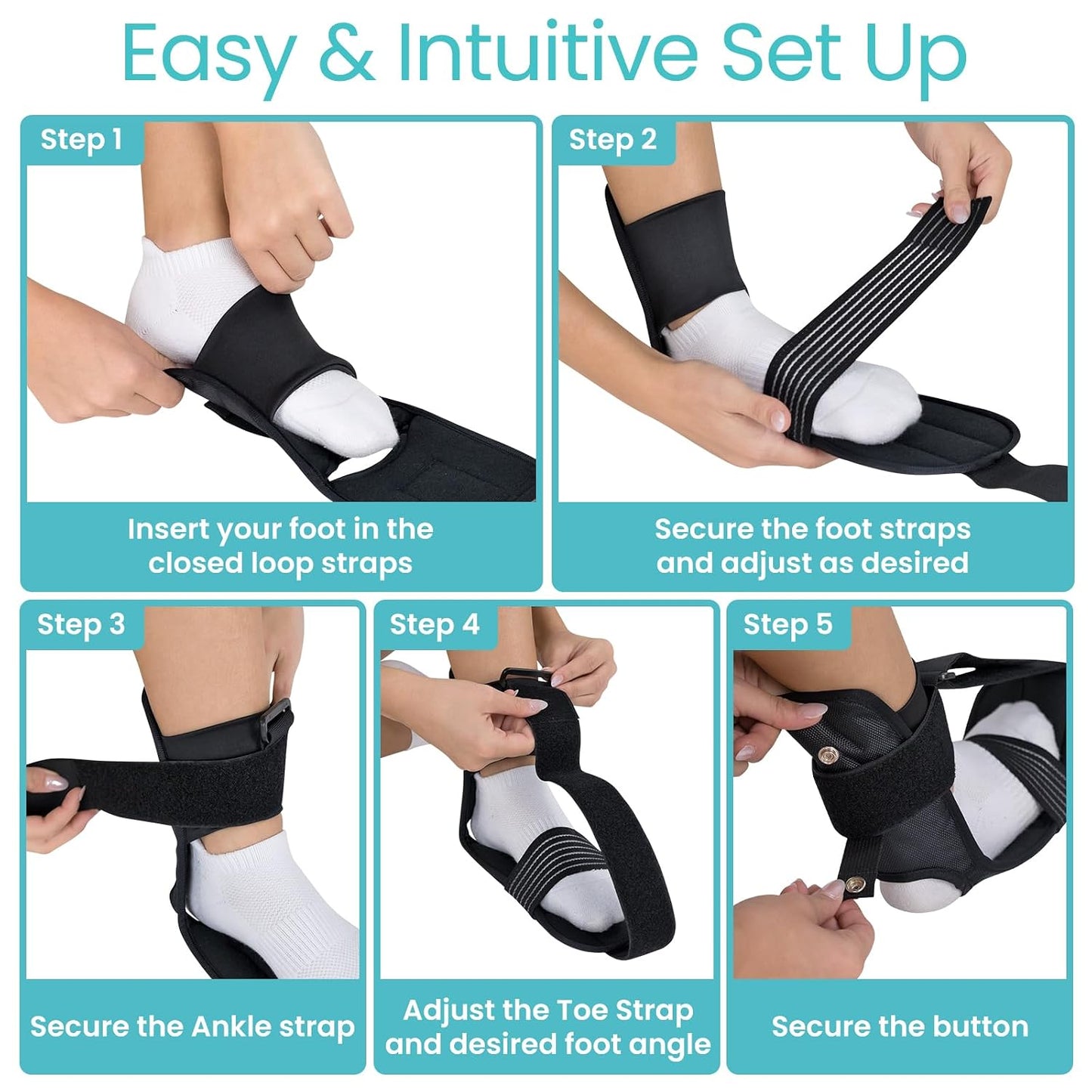 Vive Plantar Fasciitis Stretcher - Foot & Calf Stretcher for Men & Women | Achilles Tendonitis Brace Sling for Pain Relief - Dorsiflexion Therapy, Adjustable - Lightweight Arch & Heel Support