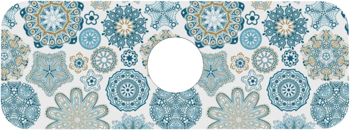 Aquamarine Blue Mexican Tiles Faucet Splash Guard Mat for Kitchen Sink 15x5.5" - Colors B