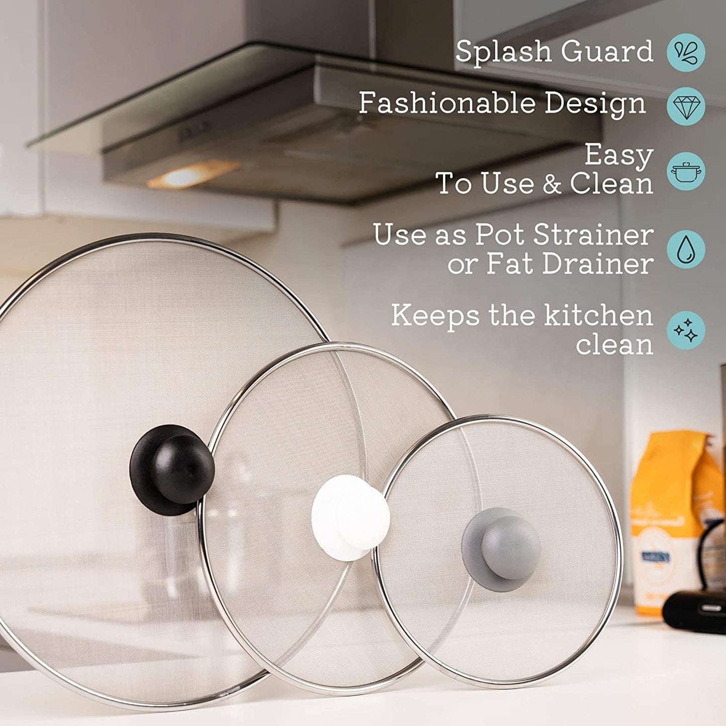 Kristie's Kitchen Grease Guard Set - Stainless Steel Frying Pan Screen for Safe Cooking, Prevents Oil Spray & Keeps Kitchen Clean