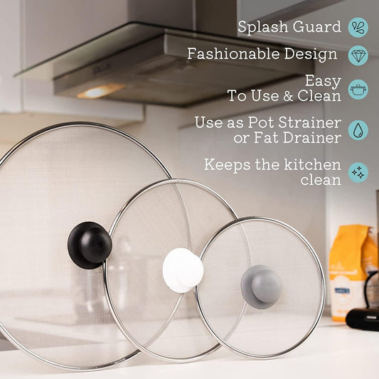 Kristie's Kitchen Grease Guard Set - Stainless Steel Frying Pan Screen for Safe Cooking, Prevents Oil Spray & Keeps Kitchen Clean