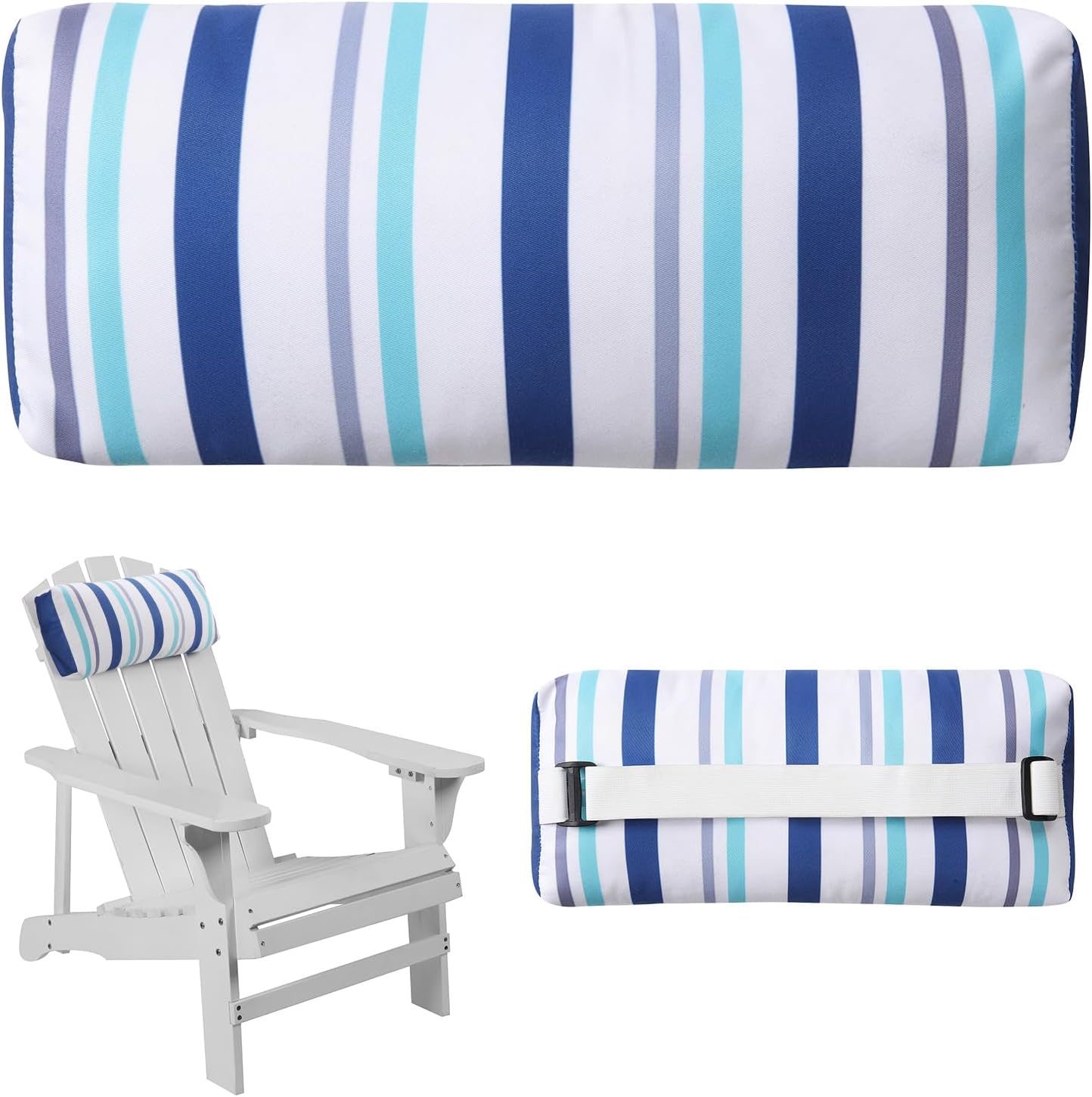 Headrest Pillow for Patio Chaise Lounge Chair, Outdoor Chaise Pillows with Adjustable Elastic Stripe Head Resting Pillows for Recliner Office Chair, Dark Blue 2 Pack