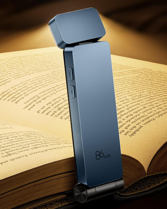 86lux Book Light, Rechargeable Clip-On LED Reading Light for Bed | 3 Color Temperatures with Stepless Dimming, Ultralight Bookmark Design for Book Lovers, Grey
