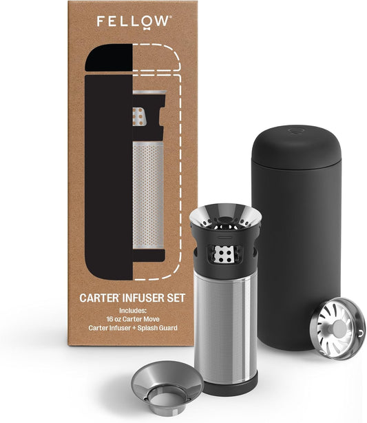 Fellow Carter Tea Infuser for Loose Leaf Tea and Cold Brew - Fine Mesh | Stainless Steel Tea Steeper, Dishwasher Safe, Snaps Into Carter Mug 16 oz, Drip Tray Included, Tea Diffuser for Mugs