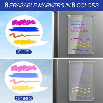 1pack Acrylic Magnetic Fridge Whiteboard,Clear Dry Erase Menu Board, White | Meal Planner With 8 Bright Markers & 1 Towel, To Do List, Planner Board & Grocery List For Kitchen Organization