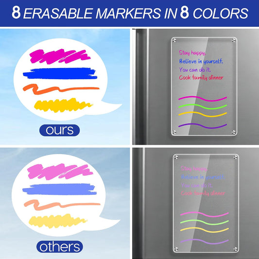 1pack Acrylic Magnetic Fridge Whiteboard,Clear Dry Erase Menu Board, White | Meal Planner With 8 Bright Markers & 1 Towel, To Do List, Planner Board & Grocery List For Kitchen Organization