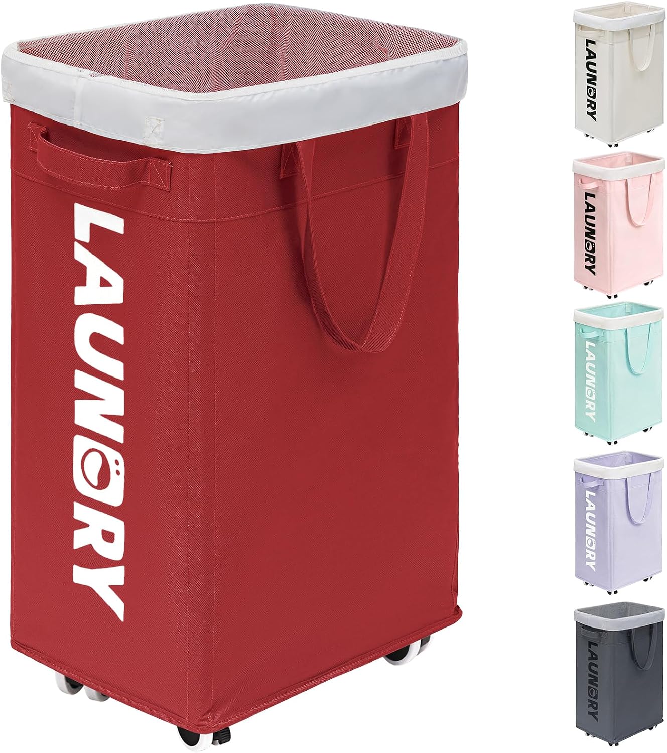 Goodpick 75L Laundry Basket with Wheels & Removable Wash Bag for Dorm | Rolling Laundry Basket with Handles for Dirty Clothes, Fodable Hamper for Laundry Room, Dorm Room Essentials, Grey