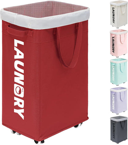 Goodpick 75L Laundry Basket with Wheels & Removable Wash Bag for Dorm | Rolling Laundry Basket with Handles for Dirty Clothes, Fodable Hamper for Laundry Room, Dorm Room Essentials, Grey