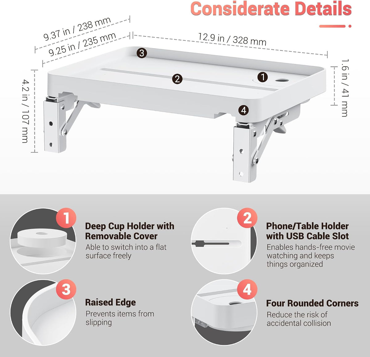 KIWIFOTOS Raised Bedside Shelf for Bed Tray Table Under Mattress