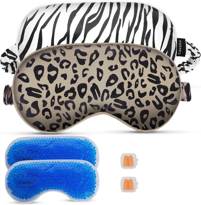 Silk Sleep Mask with Cooling Gel Eye Mask, Warm and Cold Compress, Heated Eye Mask for Tired Eyes, Stain Eye Cover Sleeping Mask for Travel, Home, Office, Yoga, Total Blackout (Black)