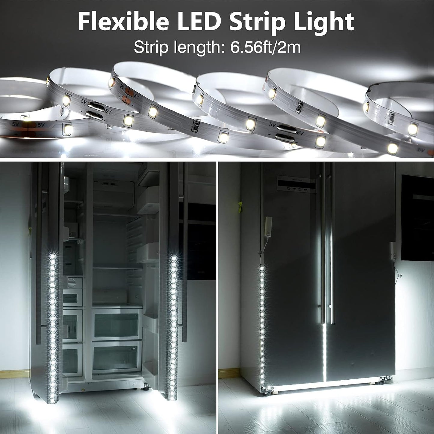 WOBANE Motion Sensor Stair Strip Lights,Rechargeable LED Closet Light,White | 2 X6.56ft Battery Powered Cordless LED Strip,60 LEDs Homelife Bar for Bed,Pantry,Counter,Night Light,Cabinet,6000K