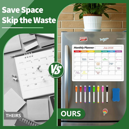 FINDMAG 4 Pack Fridge Calendar, Magnetic Calendar for Dry Erase, Black | Magnetic Dry Erase Board, Monthly Calendar for Fridge with 8 Markers & Eraser