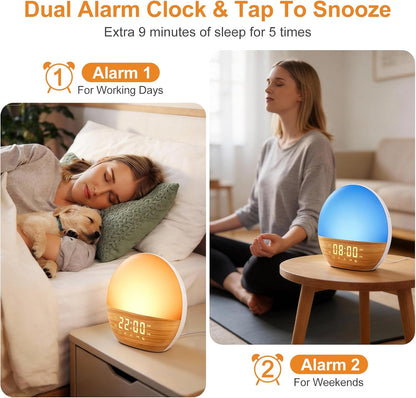 Sunrise Alarm Clock with White Noise Wake-Up, Wood Grain