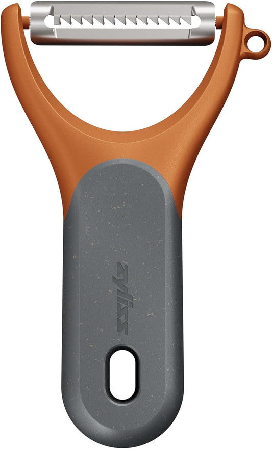 Zyliss Soft Skin Peeler – Ultra-Sharp Stainless Steel Blade for Tomatoes, Peaches & More – Ergonomic Wheatstraw Handle – Built-in Eye Cutter & Safety Cover – Dishwasher Safe – Fruit & Veggie Peeler