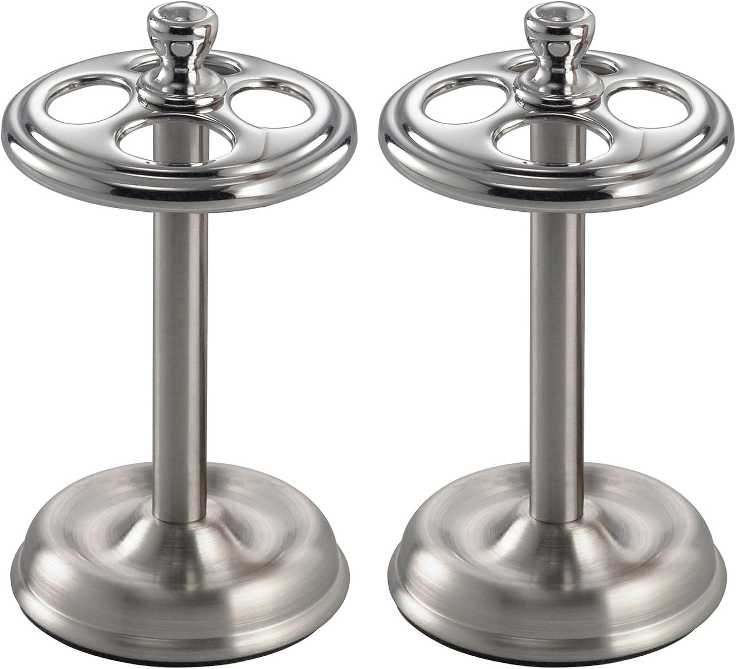 iDesign Steel Divided Toothbrush Holder Stand, 3.25" x 3.25" x 5.75" | Four Divided Compartments, Brushed Nickel & Polished Chrome