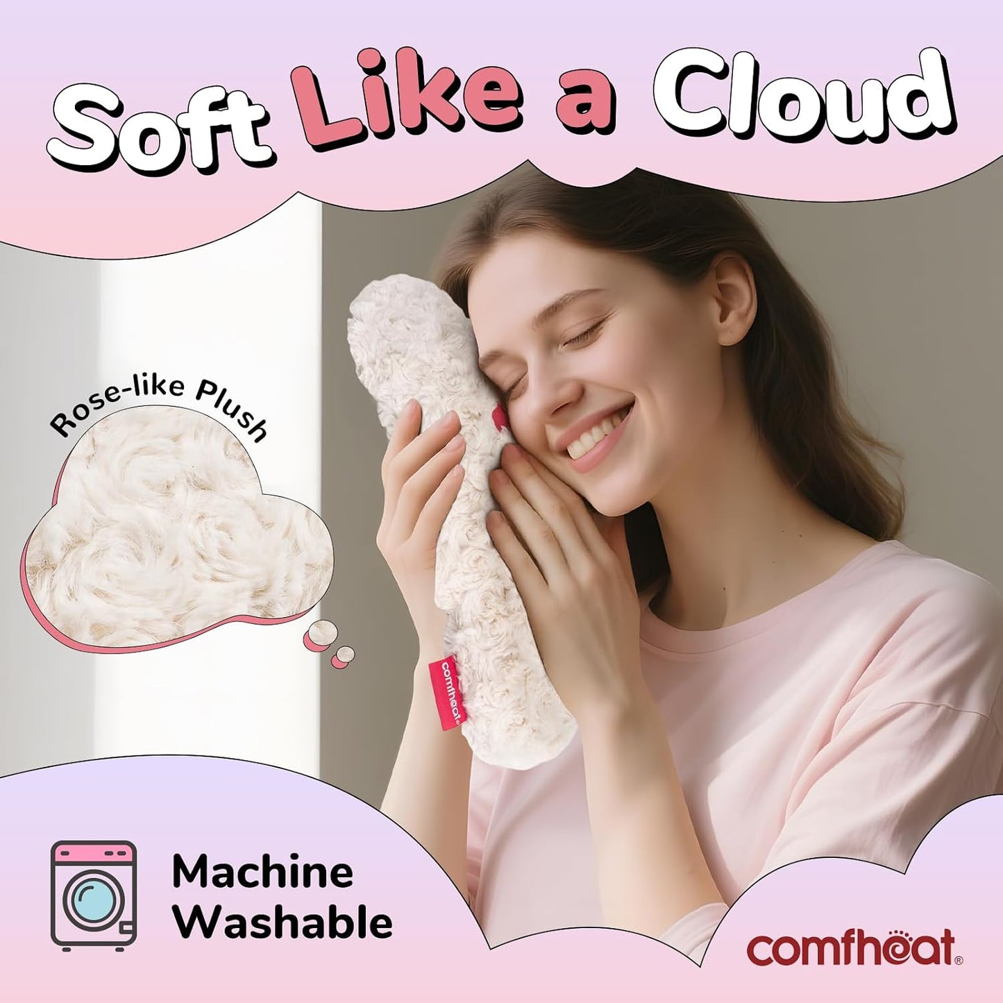 Microwave Unscented Heating Pad for Pain Relief, Moist Heat Pack | Hot Compress for Period Cramps, Shoulder, Muscles, Cute Cloud Plush Heating Pad, Gift for Girl Women, with Washable Cover