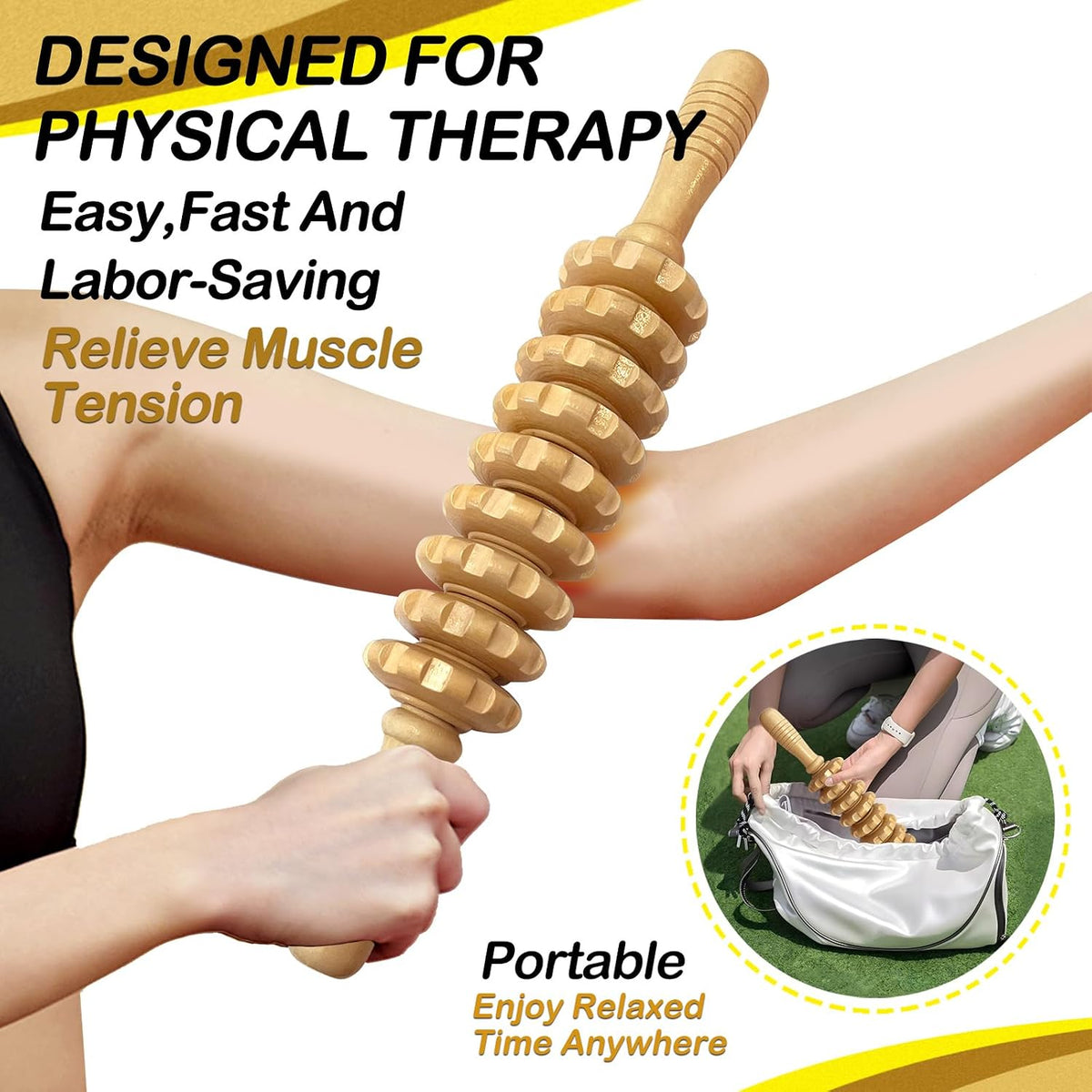 Wooden Massager Handheld Roller Trigger Point Massager Stick for Fascia, Cellulite, Muscle & Abdomen , Body Therapy Massager, Muscle Belly Relief Tool…