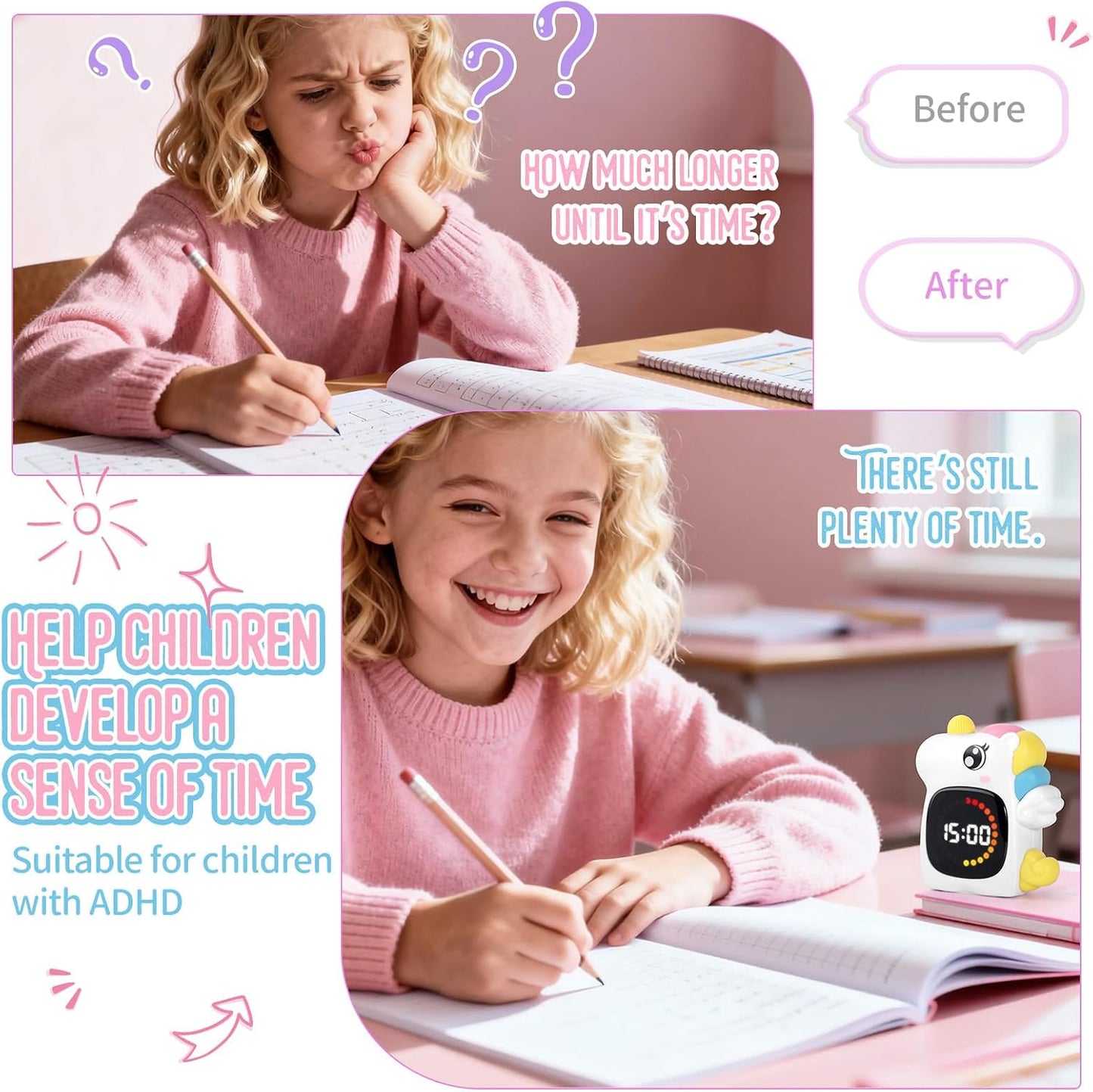 Unicorn Rechargeable 99M Visual Timer for Kids, Potty and Home Study Timer | Digital Adjustable Volume Countdown Classroom Timer ,Visual Time Progress Display,