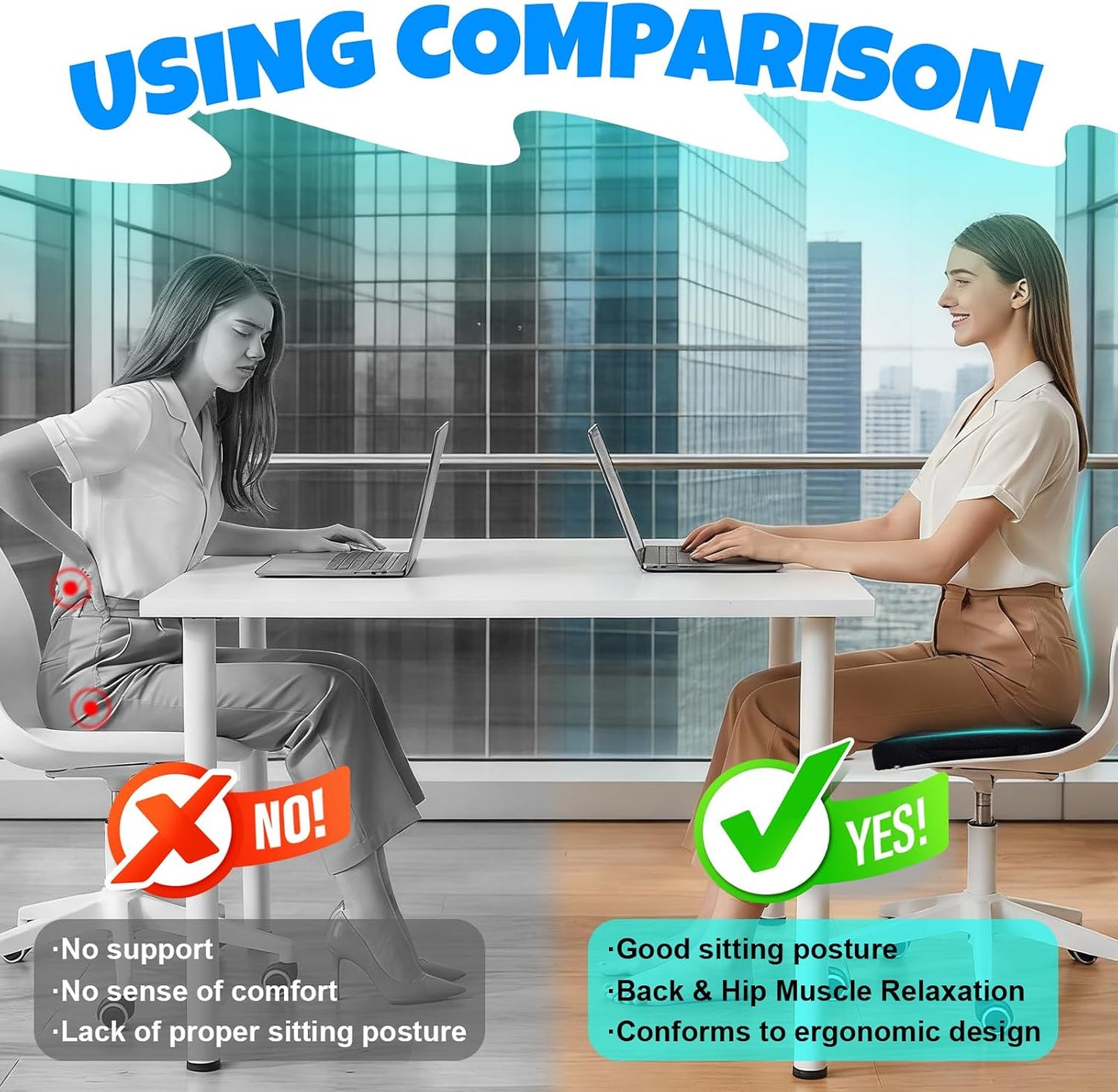 Ergonomic Seat Cushion with Memory Foam for Office Chair, Car Seat, Sciatica & Tailbone Relief, Non-Slip Cushion,Breathable Mesh Cover, Portable Handle - Black
