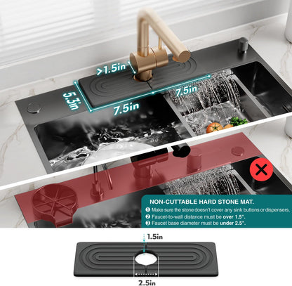 Stone Faucet Mat for Kitchen Sink – Diatomite Drying Stone Mat & Sink Protector, Prevents Moisture – Sink Splash Guard Water-Absorbing Stone Tray for Bathroom Counter (Light Grey, 20" x 3.9")