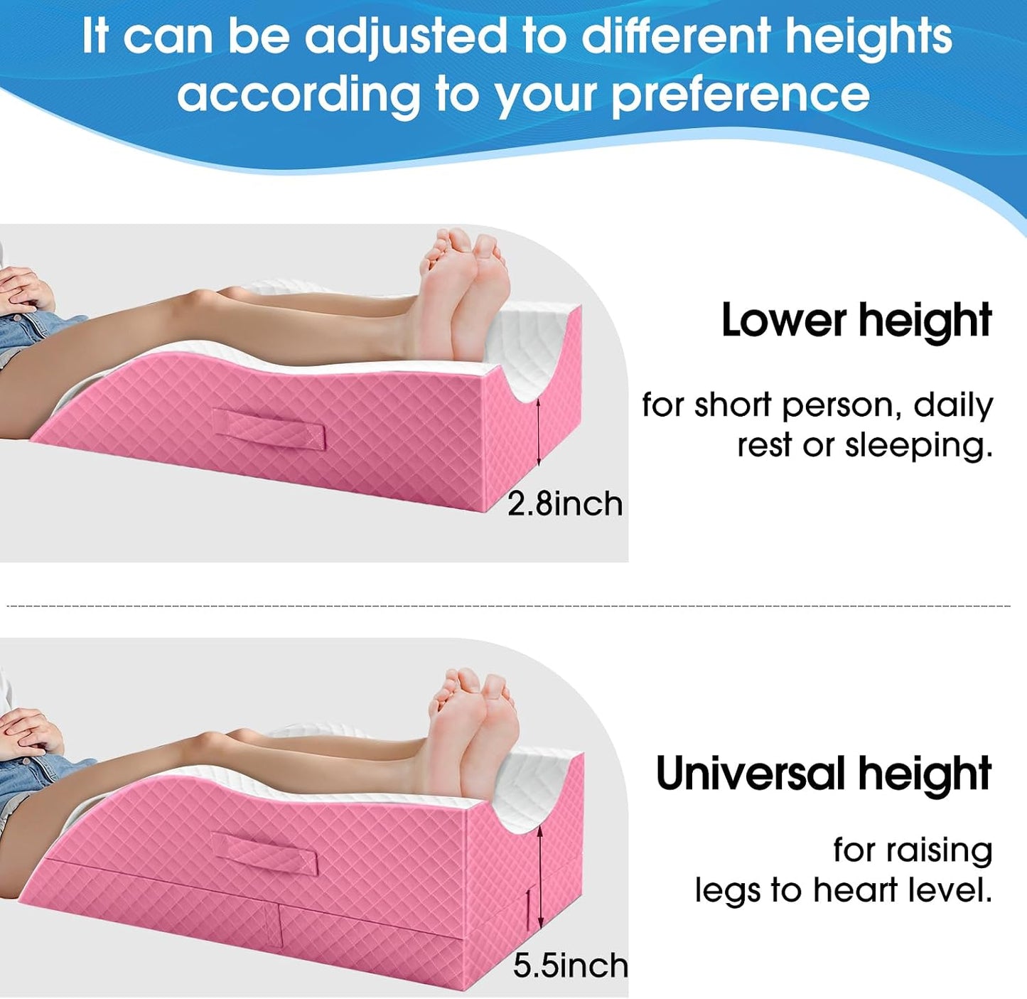 TranquilRelax Leg Elevation Pillows for After Surgery, Wedge Pillow, Grey | Memory Foam, All-around Knee & Ankle Support for Swelling, Height-adjustable, Nop-Slip Bottom, Washable Cover, Single-leg