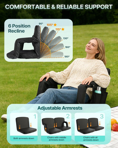 HOPERANHeated Stadium Seats Orange | Independent Seat & Back 3 Level Heat (NO Battery), Soft Cushion, 6 Recliner, Anti-Slip, Side Pockets, Backpack Straps