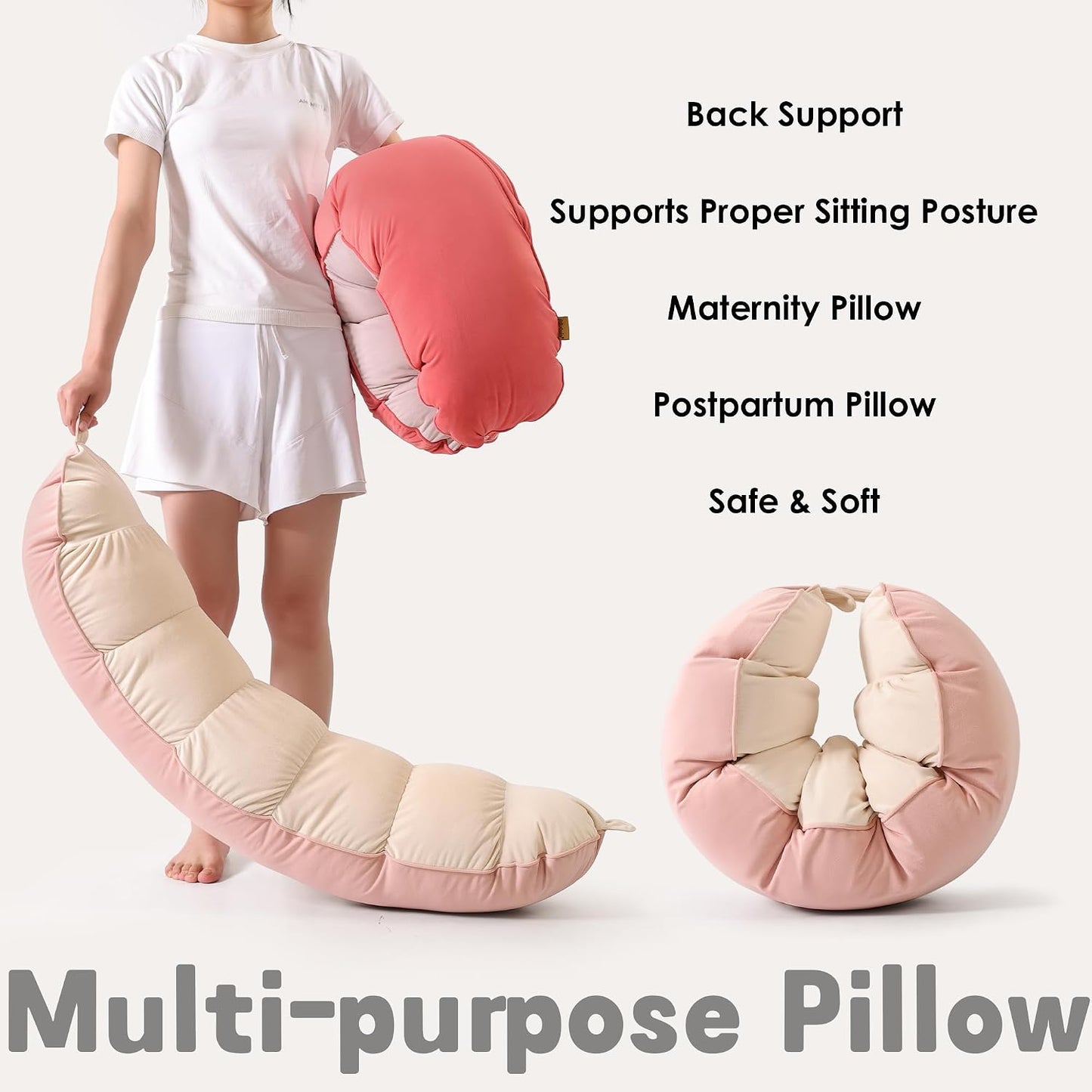 Peallow(Pat. Pend) – Long Round Body Pillow for Adults, Bolster Pillow for Sleeping, Soft and Supportive Pillow for Sleeping & Lumbar Support (Green-White, 29.5")