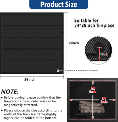 36"x24" Fireplace Cover, Magnetic Fireplace Blocker Blanket Stop Heat Loss | Indoor Fireplace Draft Stopper Save Energy, Magnetic Fireplace Draft Cover for Iron Fireplace Frame