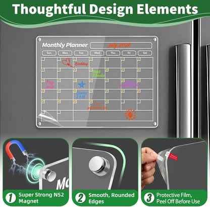 FINDMAG 4 Pack Fridge Calendar, Magnetic Calendar for Dry Erase, Black | Magnetic Dry Erase Board, Monthly Calendar for Fridge with 8 Markers & Eraser