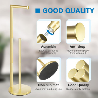 Toilet Paper Holder Stand, Brushed Nickel Toilet Paper Holder Free Standing | Stainless Steel Toilet Paper Holder for 4 Rolls, Bathroom Organizers and Storage with Anti-Slip Base and Rustproof