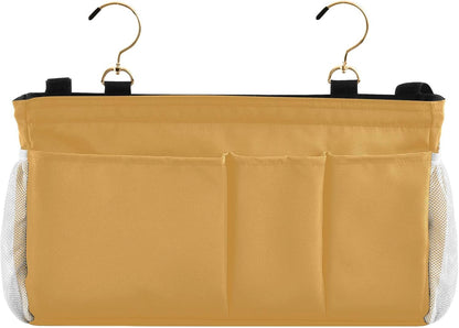 Black Bedside Caddy Storage Bag Bedside Organizer for Bed Rails College Dorm Room Organizer Caddy Hanging Shelf 6 Pockets with Hooks for Drinks Magazine Phone Holder