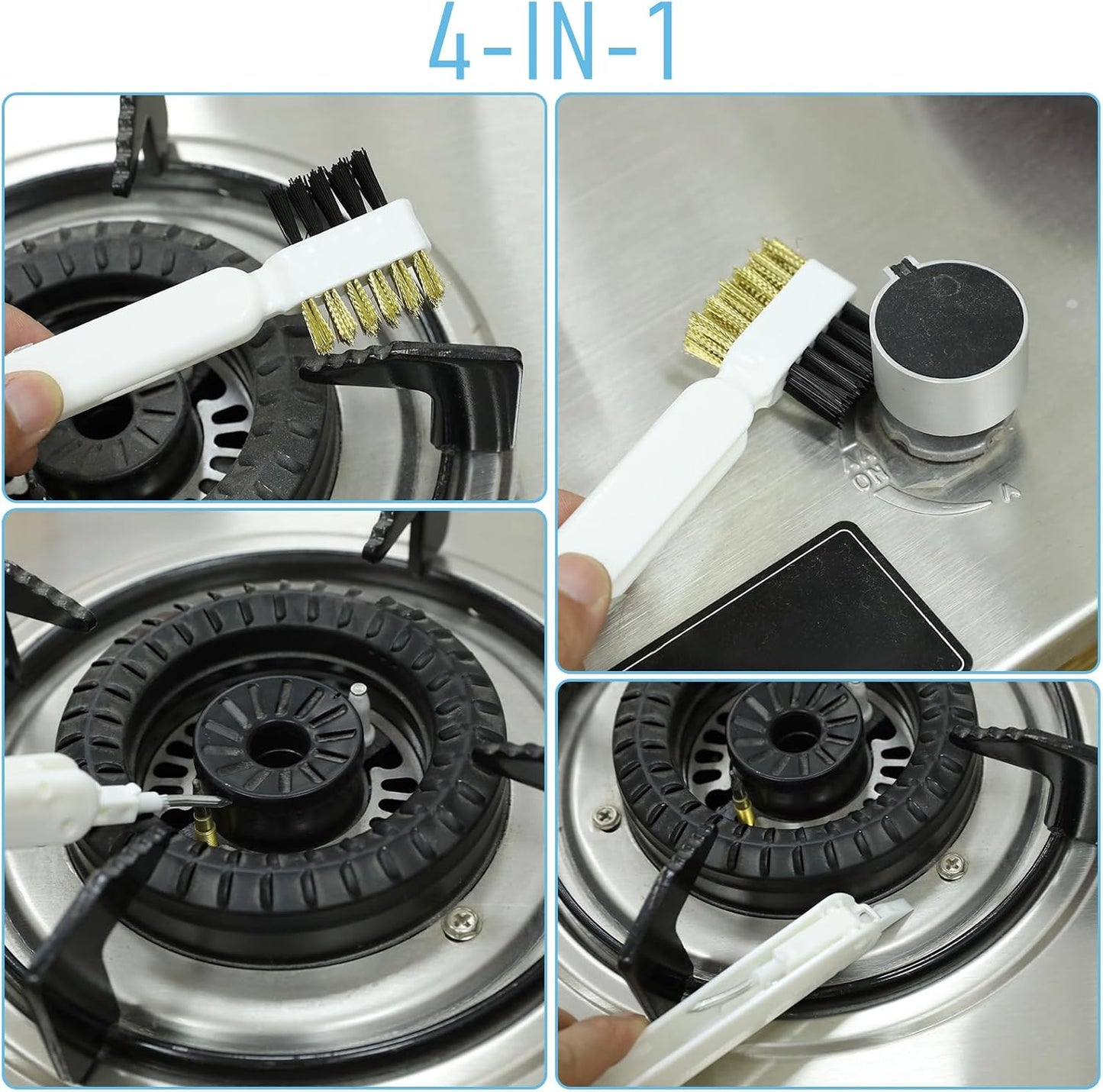 Kitchen Cleaning Scrub Brush Deep Gas Stove Brass Wire Brush with Stiff Bristles & Cooktop Scraper Stainless Steel Scrubber for Range Hood Grease Grime Rust Cleaner for Pot Pan Household Cleaning Tool