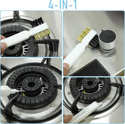 Kitchen Cleaning Scrub Brush Deep Gas Stove Brass Wire Brush with Stiff Bristles & Cooktop Scraper Stainless Steel Scrubber for Range Hood Grease Grime Rust Cleaner for Pot Pan Household Cleaning Tool
