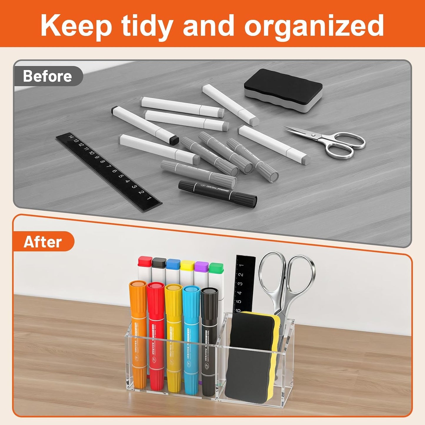 Magnetic Pen Holder for Dry Erase Markers, Strong Magnet, Clear | Sturdy Acrylic Construction, Strong Neodymium Magnet, Holds Multiple Pens and Markers, Fits Whiteboards and Refrigerators
