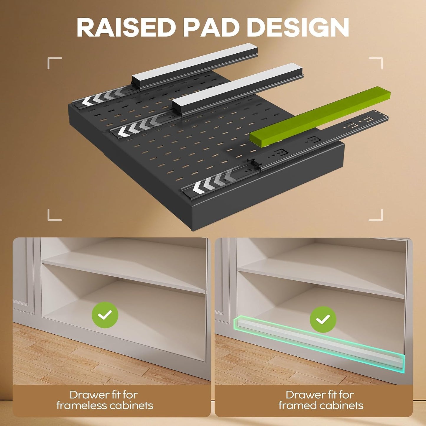 Seinloes 2Pack Pull out Cabinet Organizer 21"Deep with 4 Adjustable Dividers,Expandable（12.1"-20.4"W） Pots and Pans Organizer Under Cabinet with Raising Pad for Framed Cabinets,Slide out Drawers,White