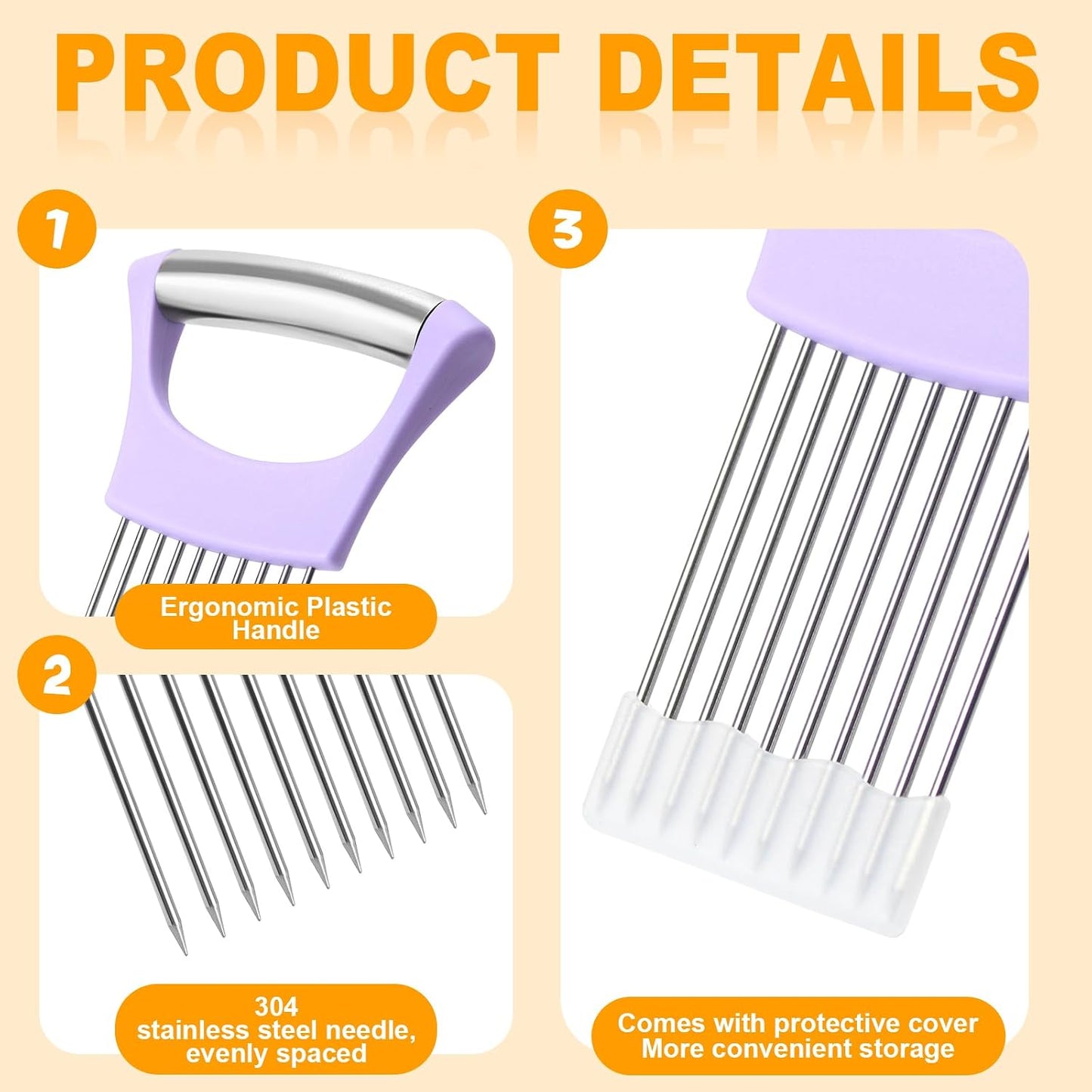 Stainless Steel Onion Holder for Slicing,Onion Slicer Holder,Kitchen Gadget | Purple Onion Slicer Holder, Onion Cutter for Slicing of Onions, Tomatoes, Avocados, Eggs and Other Vegetables