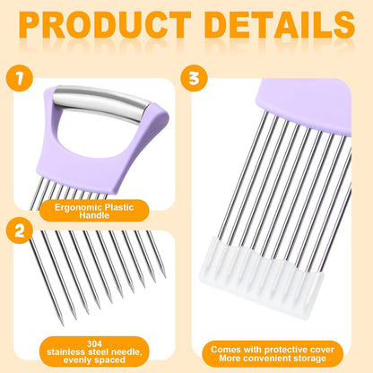 Stainless Steel Onion Holder for Slicing,Onion Slicer Holder,Kitchen Gadget | Purple Onion Slicer Holder, Onion Cutter for Slicing of Onions, Tomatoes, Avocados, Eggs and Other Vegetables