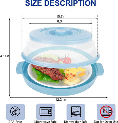 Microwave Splatter Cover for Food with Handle &Heat-Resistant Mat, 10.7" Collapsible Microwave Plate Cover - BPA Free, Dishwasher Safe Food Lid, Multi-Use Colander & Steamer for Meal Prep （Black）