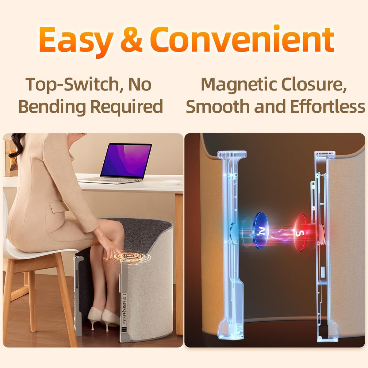 Under Desk Heater, Electric Foot Warmer for Office & Home, Quiet Portable Feet Warmer with Heated Floor Mat, Foot heater with Thermostat and Timer Indoor Use for Foot Leg Grey Cylindrical UEMUSI