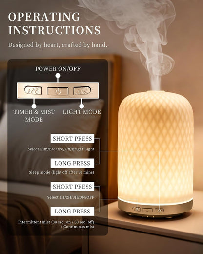 Essential Oil Diffuser - 2.4MHz Ultrasonic Glass Diffuser with Pulse/Continuous Mist & Night Light, Waterless Auto-Off, Silent Aromatherapy Diffuser for Home, Office, Yoga, Spa, Gifts & Home Decor.