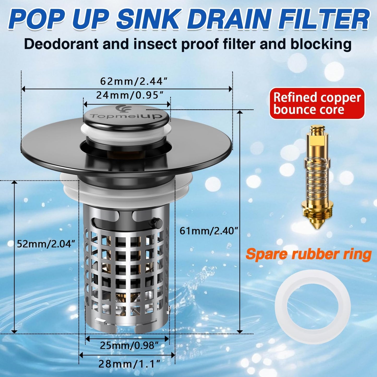 Bathroom Sink Drain Strainer, Pop-up Sink Drain Strainer with Removable Stainless Steel Strainer Basket Hair Catcher, Bathroom Sink Strainer for Bathroom Sink Stopper Replacement(1PCS)