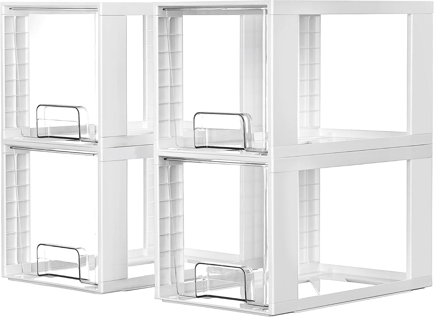 Vtopmart 4 Pack Large Stackable Storage Drawers, Clear | Easily Assemble Bathroom Closet Undersink Organizers and Storage Kitchen Cabinets,Pantry,Makeup,Medicine Organization