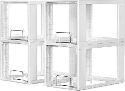 Vtopmart 4 Pack Large Stackable Storage Drawers, Clear | Easily Assemble Bathroom Closet Undersink Organizers and Storage Kitchen Cabinets,Pantry,Makeup,Medicine Organization